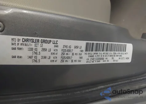 2013 Chrysler Town & Country Touring-L из США, поврежденный, VIN 2C4RC1CG3DR589960